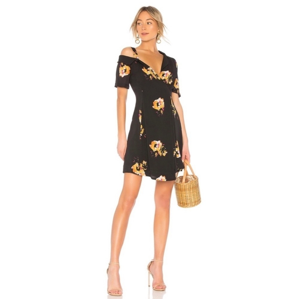 A.L.C. NWT Lucia Asymmetrical Off Shoulder Silk Shirtdress Black Saffron Floral